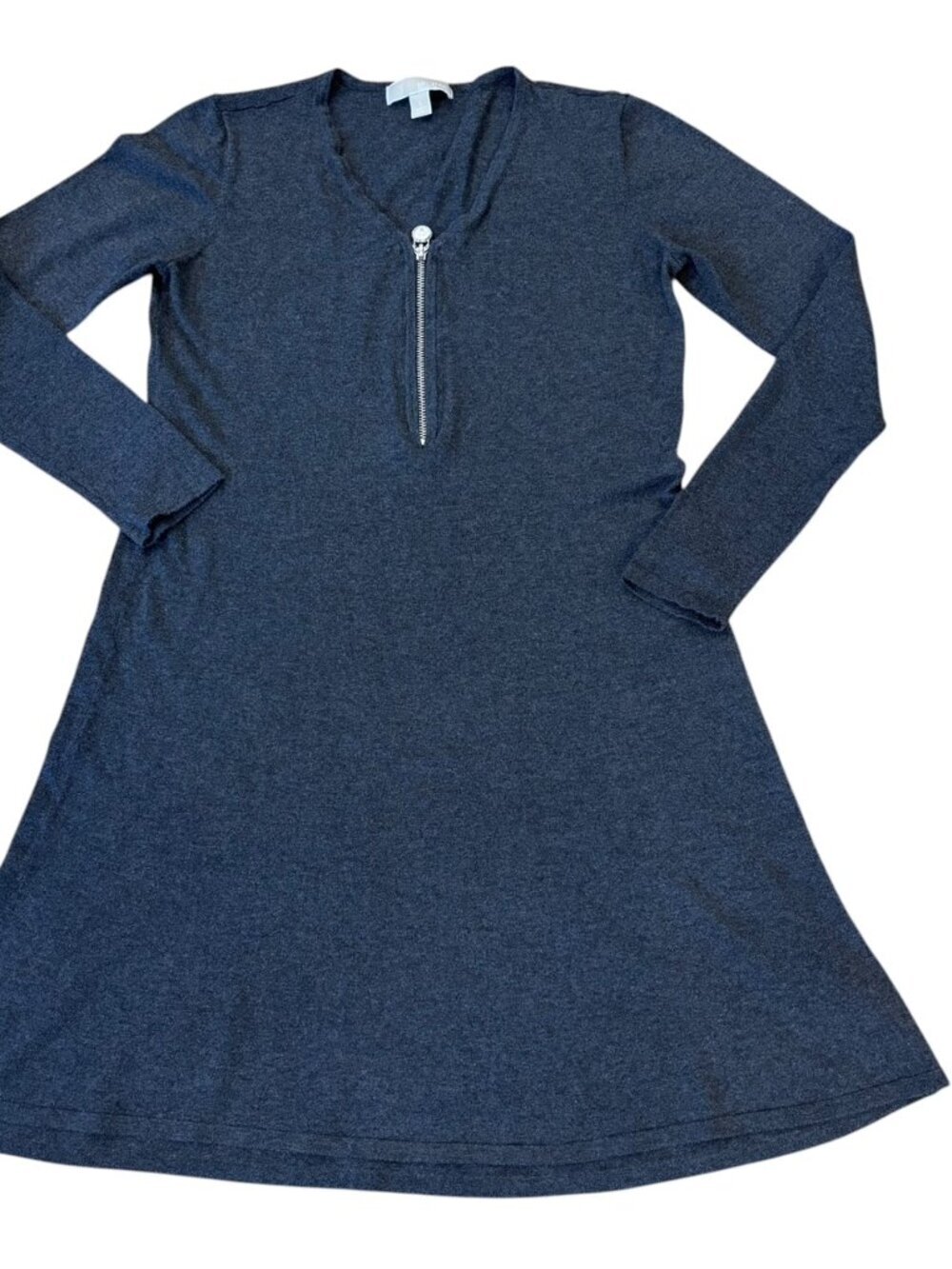 Michael Kors Dress, Fit & Flare, Knit Zipper Sweater Dress, Spring, Gray, Small,